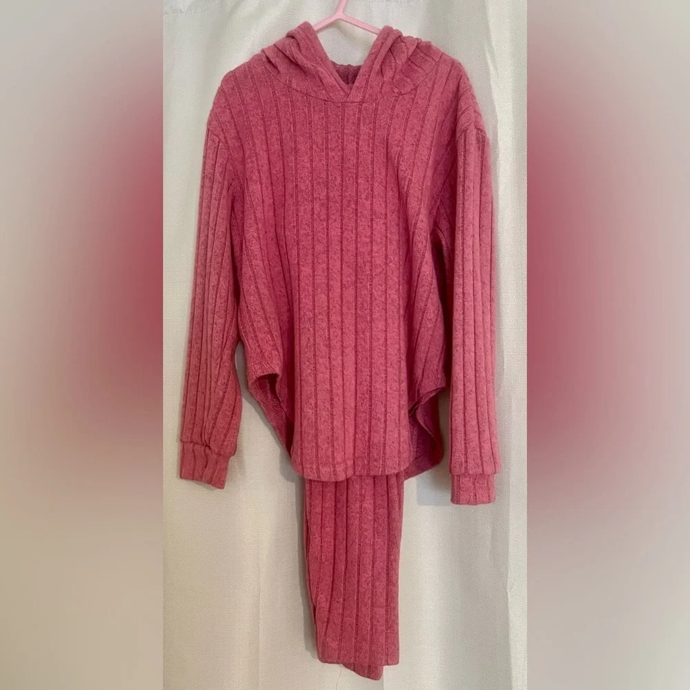 SHEIN Ribbed Lounge Set – Girls 9Y – Pink Hoodie & Pants
